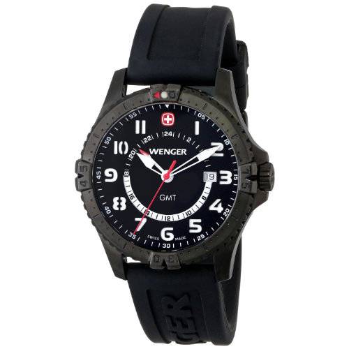 Wenger Men’s 77073 Squadron GMT Black Ion-Plating Rubber Strap Watch