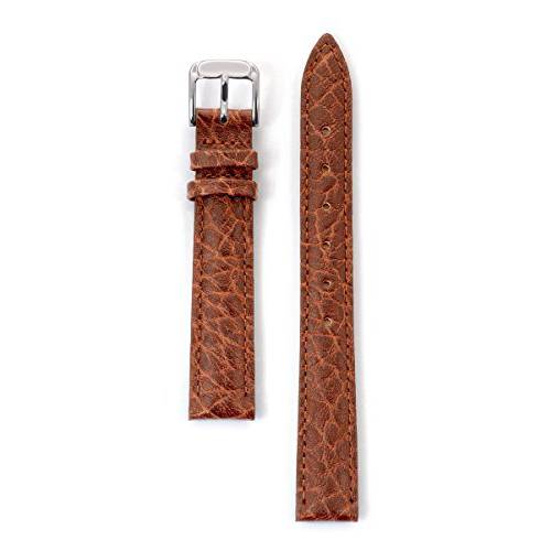 Speidel Genuine Leather Watch Band 12mm Honey Cowhide Buffalo Grain Replacement Strap, Stainless Steel Metal Buckle Clasp, Watchband Fits Most Watch Brands