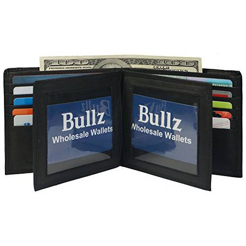 Bullz  유러피언 힙스터 남성용 지갑 두꺼운 라지 바이폴드 20 카드 and 2 ID윈도우, 블랙, 원 사이즈