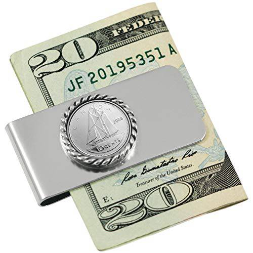 동전 머니클립 - 캐나다 Ship 10-Cent 피스 | 황동 Moneyclip 레이어드 in Silver-Tone Rhodium | Holds 통화, 신용 카드,  캐쉬 | 정품 동전 | 포함 a Certificate of Authenticity