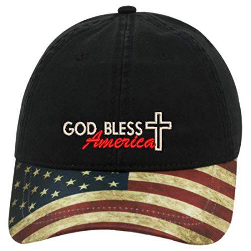 Sew Very Southern God Bless America 조절가능 유니섹스 아메리칸 깃발 모자 블랙