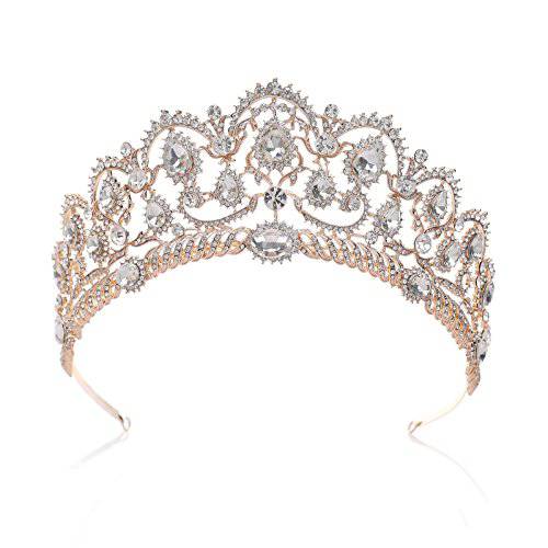 SWEETV  로즈 골드 웨딩 Tiaras and Crowns 여성용, 큐빅 퀸 Tiara Headpieces 여성용 크리스탈 헤어 악세사리