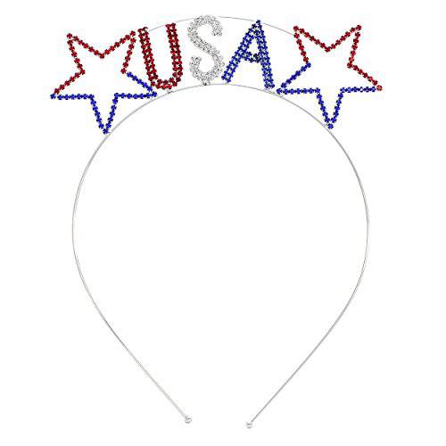 Rosemarie Collections Women’s Patriotic USA Stars and Stripes 레드 화이트 and 블루 Tiara 헤드밴드 (레드 화이트 and 블루 USA)