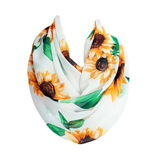 Etwoa ’S 화이트 Sunflower 패턴 Infinity 스카프 원 루프 스카프, 라지