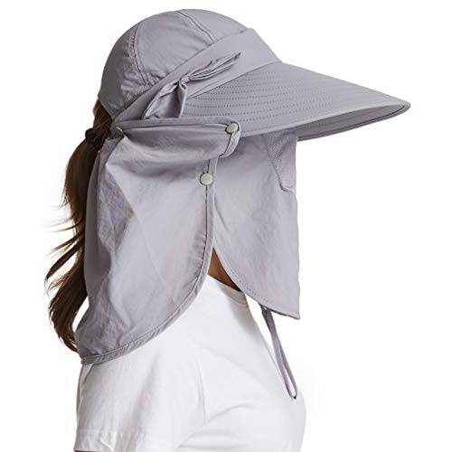 icolor Women’s 썬 캡 UPF+ 50 탈착식 페이스 마스크 넥 덮개 썬바이저 모자 넓은챙 UV 썬 프로텍트 등산 모자