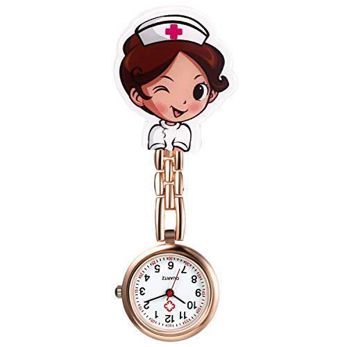1-5 팩 Nurse 워치 Second 핸드 여성용 Clip-on 라펠 걸수있는 포브 워치 귀여운 카툰 로즈골드 Doctor Hosptial Tunic 청진기 쿼츠 포켓 워치