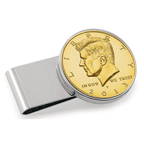 Gold-Layered JFK 1/2,하프 Dollar 스테인레스 스틸 동전 머니클립