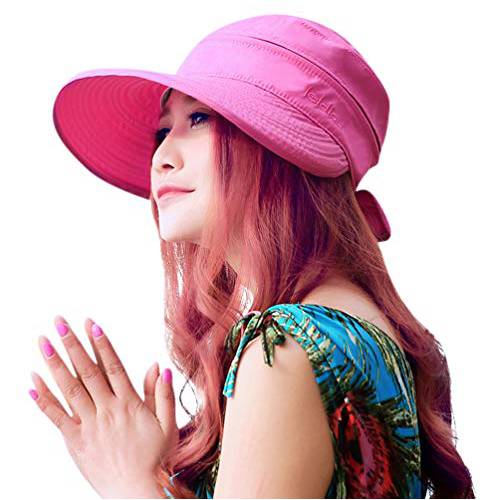 HINDAWI  썬 모자 여성용 UV 프로텍트 넓은챙 썬 모자 썬바이저 섬머 비치 아웃도어 폴더블 여자,여성용,우먼스 캡