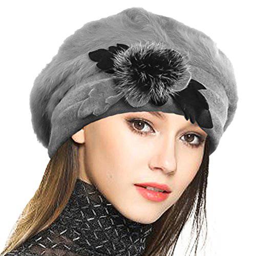 VECRY Women’s 100% 양모 버킷 모자 펠트 Cloche 베레모 드레스 겨울 비니 모자