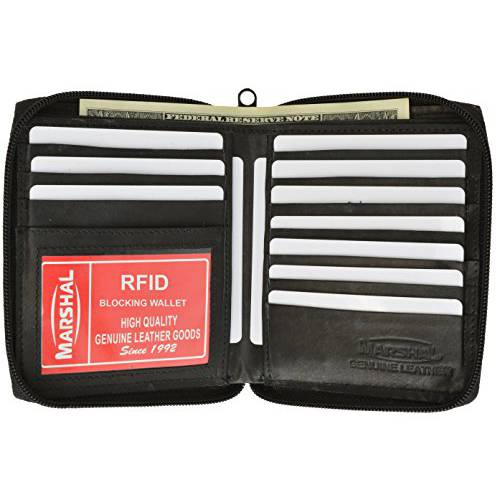 RFID 차단 남성용 가죽 지퍼가달린 지갑 (블랙)