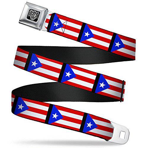 Buckle-Down Unisex-Adult’s 안전벨트 벨트 Puerto Rico 레귤러, 깃발 반복/ 블랙, 1.5 Wide-24-38 인치