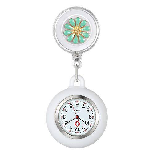 AVANER 개폐식 Nurse 시계 Clip-on 걸수있는 포브 시계 귀여운 플라워 패턴 라펠 시계 실리콘 커버 간호사 의사들