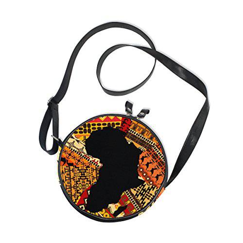 ALAZA  아프리카 맵 On Ethnic 패턴 라운드 크로스바디 백 캔버스 지갑 메신저 백