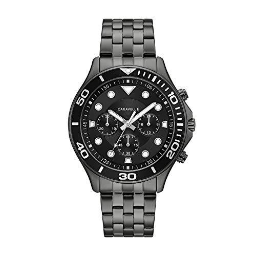 Caravelle Designed by Bulova Men’s 쿼츠시계 Stainless-Steel 스트랩, 블랙, 22 (모델: 45A144)