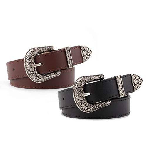 Western-Leather-Belts-Women 빈티지 Waist-Belts HollowOut 플라워 버클