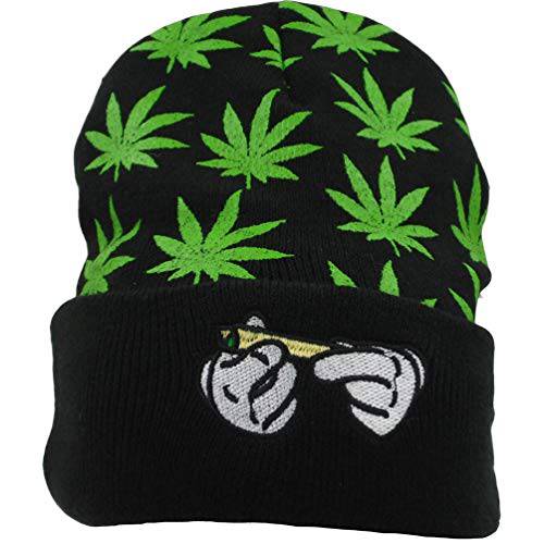 Weed Marijuana Knit-Beanie-Hat - 겨울 Leaf Weed 냄비 커프 스컬리 모자 남녀공용, 남녀 사용 가능