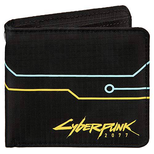 JINX Cyberpunk 2077 해킹 Bi-fold 나일론 지갑, 블랙/ Yellow, 스탠다드 사이즈