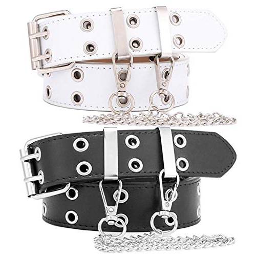 Double-Grommet-Belt Womens-Punk-Chain Waist-Belt Pin-Buckle 청바지