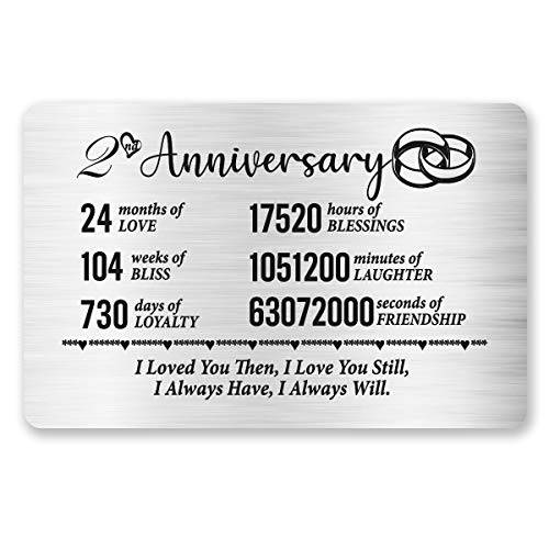 2nd 기념일 카드 남편 아내, 2 Year 기념일 카드 그를위한 남성용 남자친구 여자친구, 기념일 웨딩 각인 지갑 카드 인서트 커플 남녀공용, 남녀 사용 가능