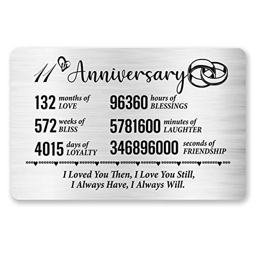11th 기념일 카드 남편 아내, 11 Year 기념일 카드 그를위한 Her, Best 기념일 웨딩 각인 지갑 카드 인서트 카드 커플