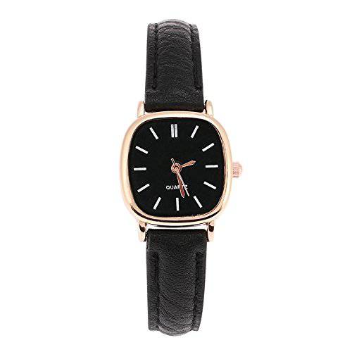 시계 여성용, 아날로그 쿼츠시계 PU 스트랩 합금 케이스 Female Wristwatch(Black 벨트 블랙 디스크)