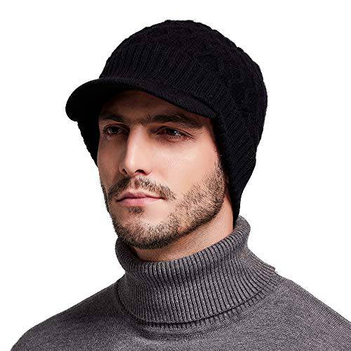 RIONA Men’s Soild 100% Australian 메리노 양모 니트 썬바이저 비니 모자 썬바이저 따뜻한 해골 캡 모자