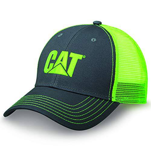 BDA Caterpillar 고양이 장비 형광 네온 그린&  차콜, 숯 매쉬 능직 캡/ 모자