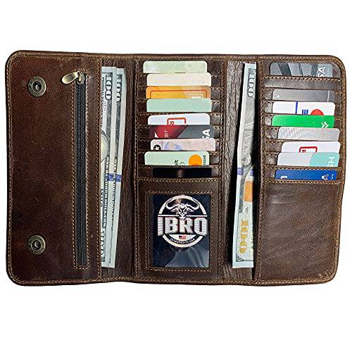 IBRO Men’s Tri-fold 롱 지갑 | 정품 소가죽 가죽, RFID 테크놀로지, 17 신용 카드& 2 수표 포켓 | Trucker 바이커 패션 지갑S