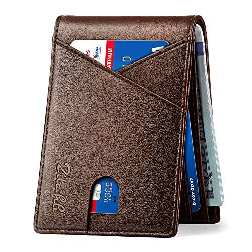 Zitahli 남성용 슬림 지갑 영수증 포켓 RFID-blocking 가죽 바이폴드 지갑