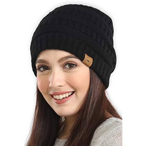 내구성 모자 여성 비니 겨울 모자 - 따뜻한 Chunky 케이블 니트 모자S - 소프트 스트레치 두꺼운 귀여운 니트 캡  추운날씨