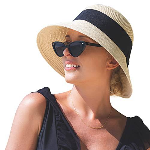 Comhats 여성용 포장가능 섬머 비치 썬 프로텍트 Cloche 모자 여성용 넓은챙 56-60CM