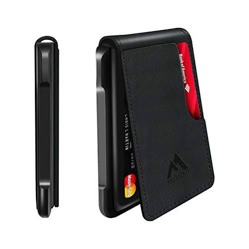 남성용 지갑 전술 바이폴드 지갑 남성용 메탈 RFID 차단 알루미늄 머니 카드 홀더 선물 남성용 (가죽, 블랙 T)