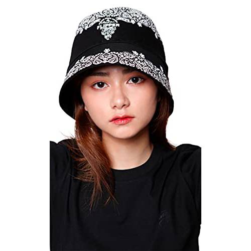 Flipper Korean Kpop 유니섹스 페이즐리 프리미엄 100% 코튼 다운 롱 Brim 여행용 섬머 패션 비치 썬 양면 버킷 모자