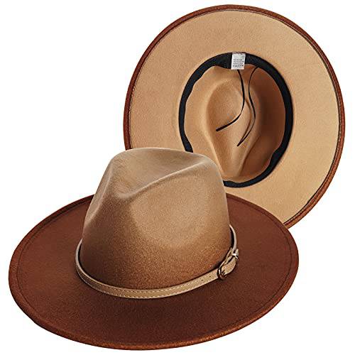 UTOWO Two-Color-Gradient-Ombre Felt-Fedora-Panama-Hats 여성용 남성용, Two-Tone Tie-Dye Wide-Brim Fedora-Hat 벨트 버클
