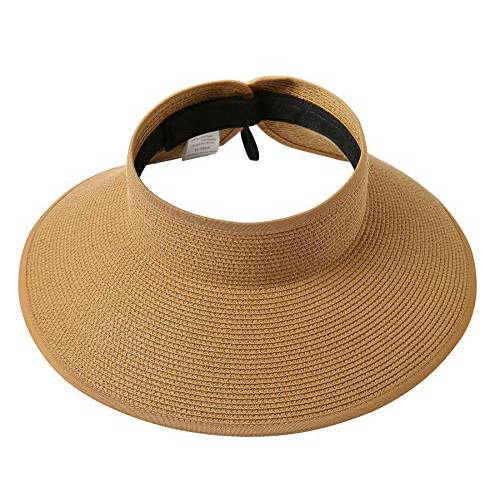 Lanzom 여성 포장가능 모자 썬바이저, 햇빛가리개 모자 넓은챙 빨대 롤 Up 포니테일 섬머 비치 모자 UPF 50