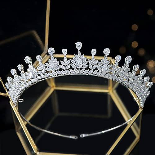 Aoligrace 큐빅,상자모양 지르코니아 Tiaras and Crowns 여성용 CZ 신부 Quinceanera 생일 Headpiece Prom 퀸 헤어 악세사리 실버