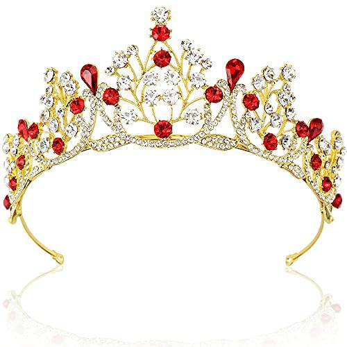 NODG 골드 퀸 Crowns 여성용 골드 Tiaras 레드 클리어 큐빅 할로윈 생일 걸스 Prom 할로윈 신부 파티
