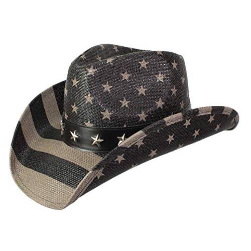 빈티지 Patriotic USA 아메리칸 깃발 Stars and Stripes Western 카우보이 모자 남성용 or 여성, Shapable Brim