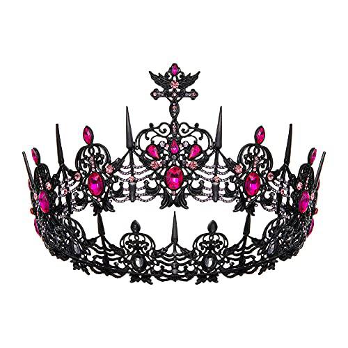 SWEETV 고딕 퀸 왕관 여성용, 블랙 Tiara 왕관, 중세 Diadem, 할로윈 악세사리 코스프레 파티 생일 Prom, 할로윈 데코,장식