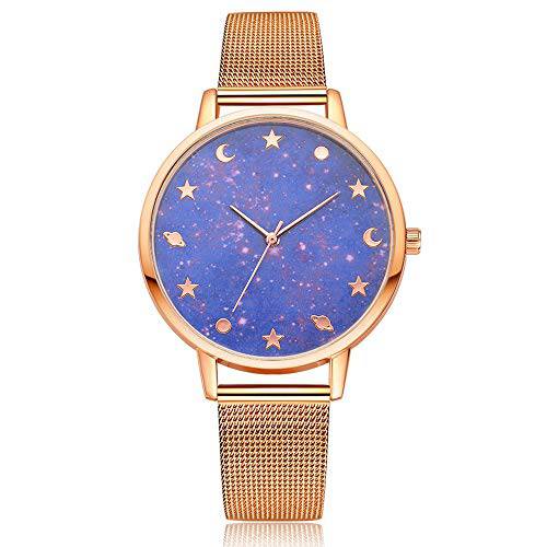 Weicam 여성 걸스 로맨틱 브라이트 별이빛나는 Sky 스타 Moon 아날로그 쿼츠 손목 시계