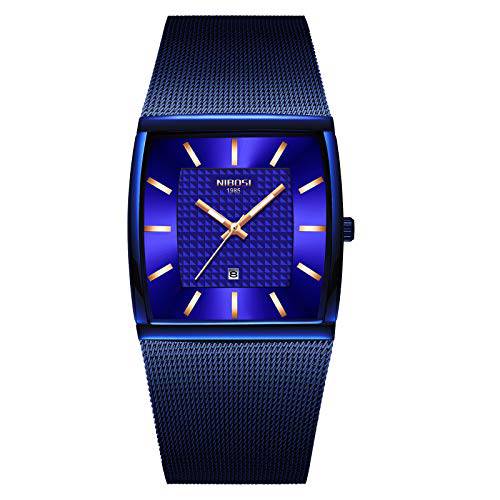Men’s 시계 비지니스 패션 탑 브랜드 럭셔리 드레스 캐쥬얼 워치 매쉬 스트랩 방수 날짜 사각 손목시계