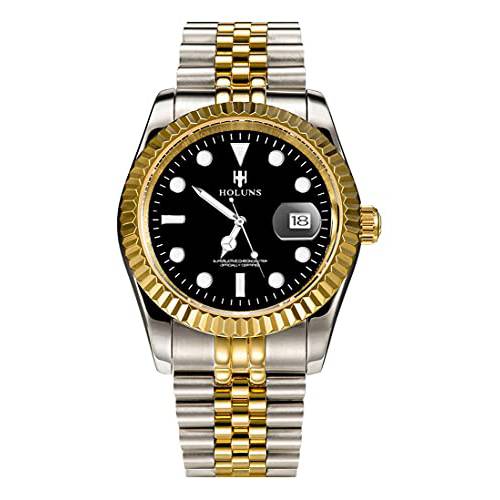금도금 남성용 손목 시계 날짜 럭셔리 쿼츠 방수 워치 (Date-Black)