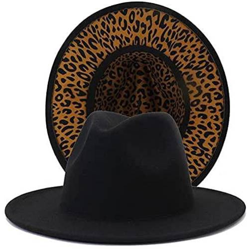 호피 Fedora-Hat 여성용 클래식 2 톤 Wide-Brim 파나마 모자
