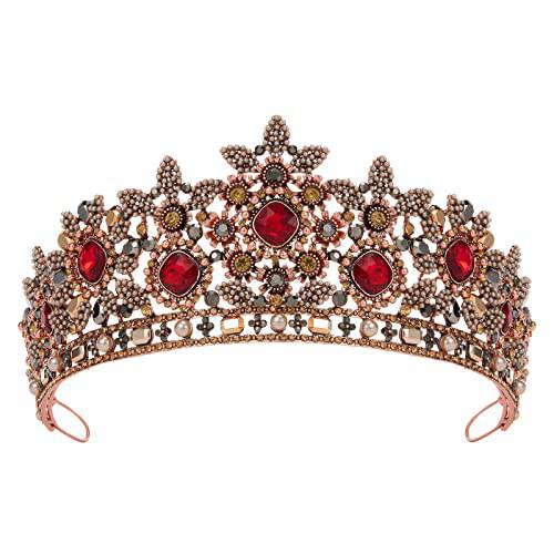 SWEETV Jewelred 퀸 왕관 여성용, 레드 Tiaras and Crowns, 웨딩 Tiara 신부, 할로윈 헤어 악세사리 생일 크리스마스 할로윈 축하