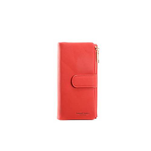 지갑 여성용 PU 재질 휴대용 레이디 지갑 대용량 신용 카드 지갑 (레드)