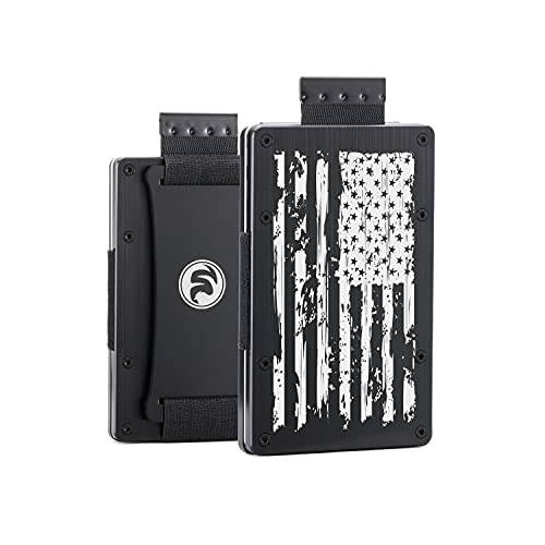 미니멀리스트 메탈 지갑 남성용 | 아메리칸 USA 깃발 | 슬림 RFID 차단 알루미늄 풀 지갑 캐쉬 스트랩 | 개인설정가능한 전면 포켓 EDC 전술 지갑 | 카본 파이버 카드 홀더 머니 케이스