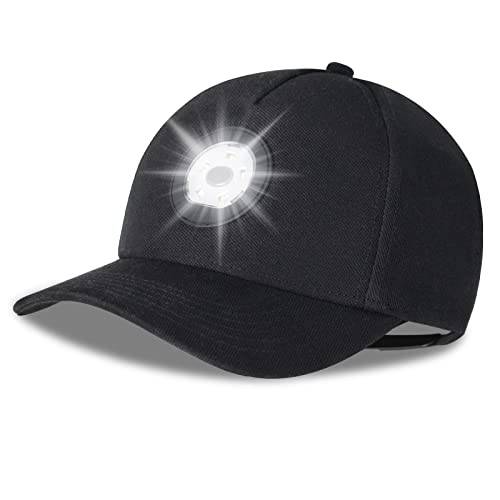 LED 모자 탈부착가능 라이트 조절가능 야구모자 핸즈프리 전조등,헤드램프 아웃도어 조깅 런닝 블랙
