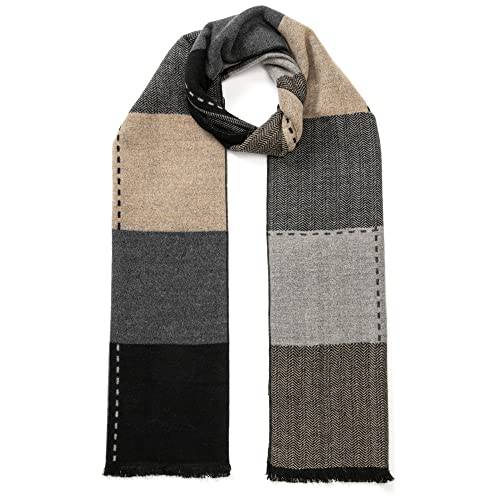 Tonten Men’s 겨울 클래식 100% Australian 양모 스카프 따뜻한 체크 경량 니트 줄무늬 스카프  선물상자