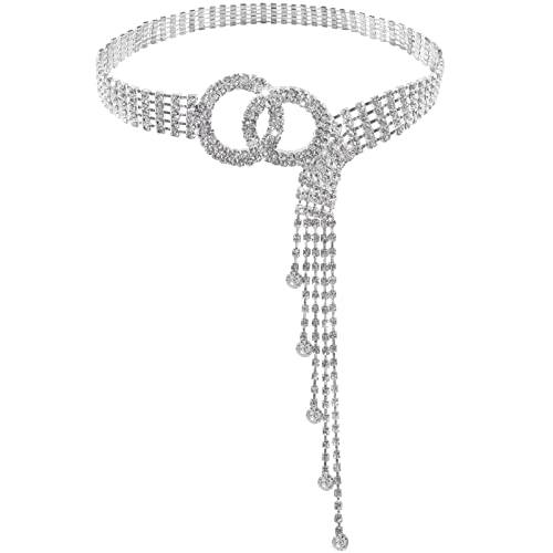 Pinra 크리스탈 허리 벨트 여성용 큐빅 체인 벨트 Sparkle 테슬 O-Ring 체인 벨트 허리띠 벨트 선물