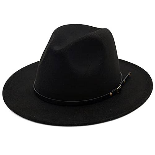 UTOWO 클래식 Black-Felt-Fedora-Hats-for-Women, Wide-Brim-Wool-Rancher-Panama 재즈 모자 Belt-Buckle